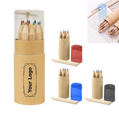Compact Colored Pencil Set in Cardboard Tube with Built-In Sharpener
